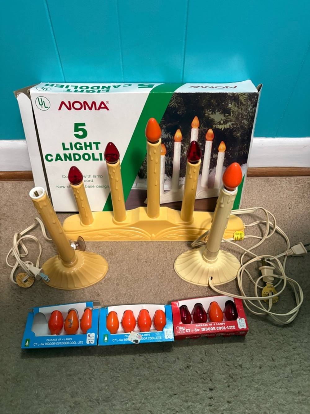 NOMA 5-Light Candelabra & 2 Single Candle Lights w/ Orange & Red Bulbs (works)